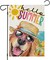 Hello Summer Garden Flags for Outside, Dog with Sunglass Beach Sun Hat Yard Decoration, Small Seasonal Outdoor Decor